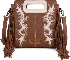 Wrangler Top Handle Handbags Western Fringe Crossbody Bag for Women Embroidered Boot Scroll Ladies Handbag