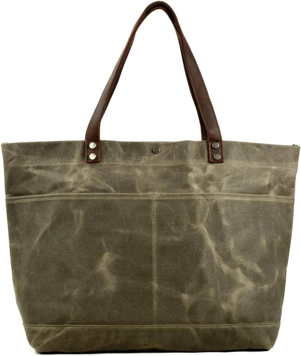 WUDON Waxed Canvas Travel Tote Bag - Extra Large Carryall Shoulder Bag for Women