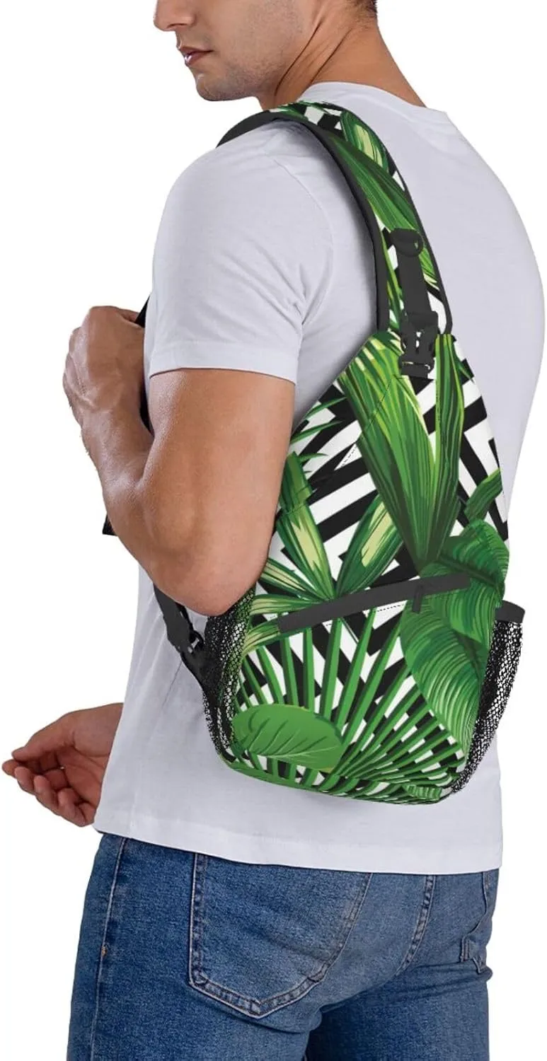 WURTON Black Marble Texture Gold Print Crossbody Sling Backpack Sling Bag Travel Hiking Chest Bag Daypack
