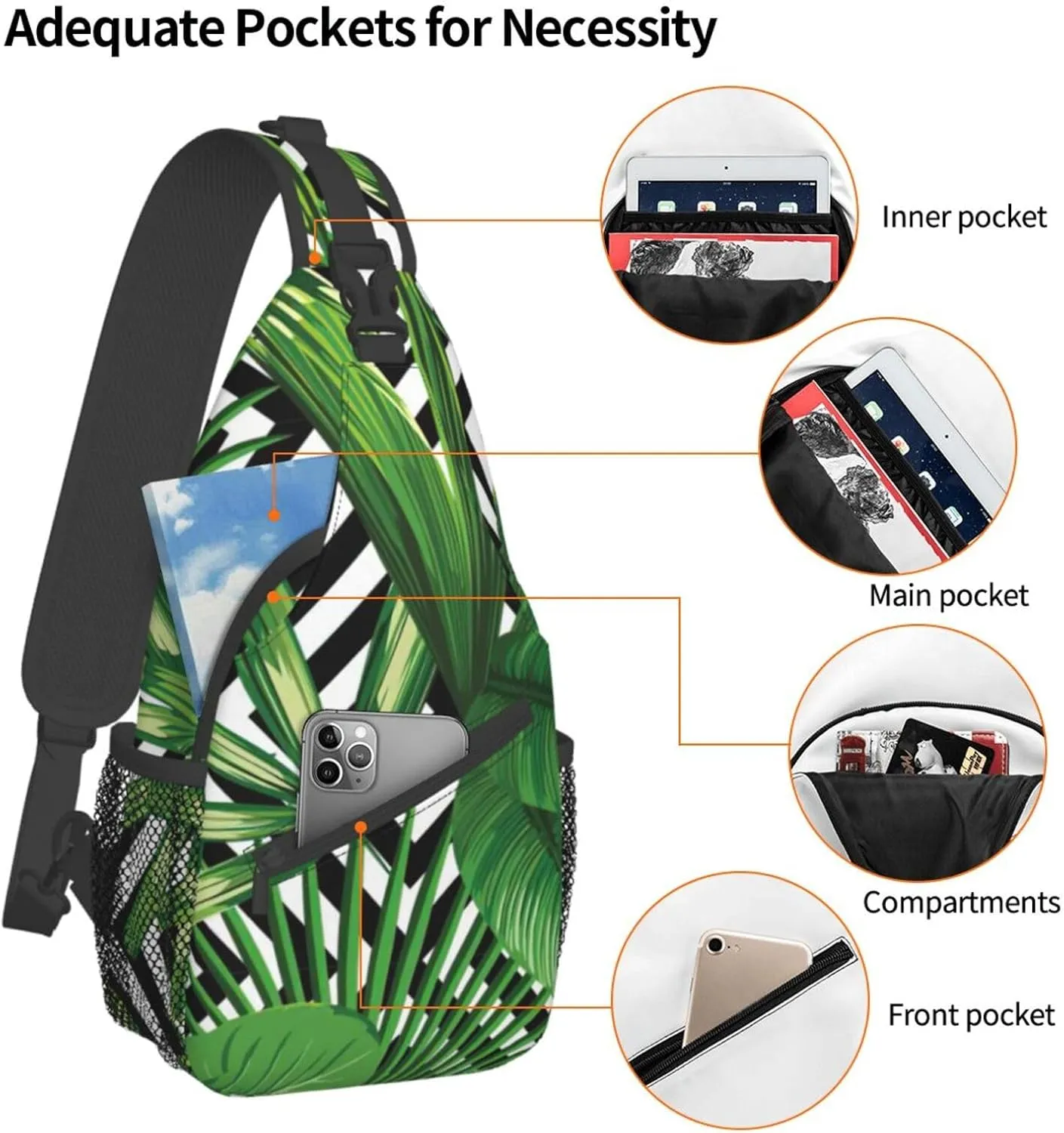 WURTON Black Marble Texture Gold Print Crossbody Sling Backpack Sling Bag Travel Hiking Chest Bag Daypack