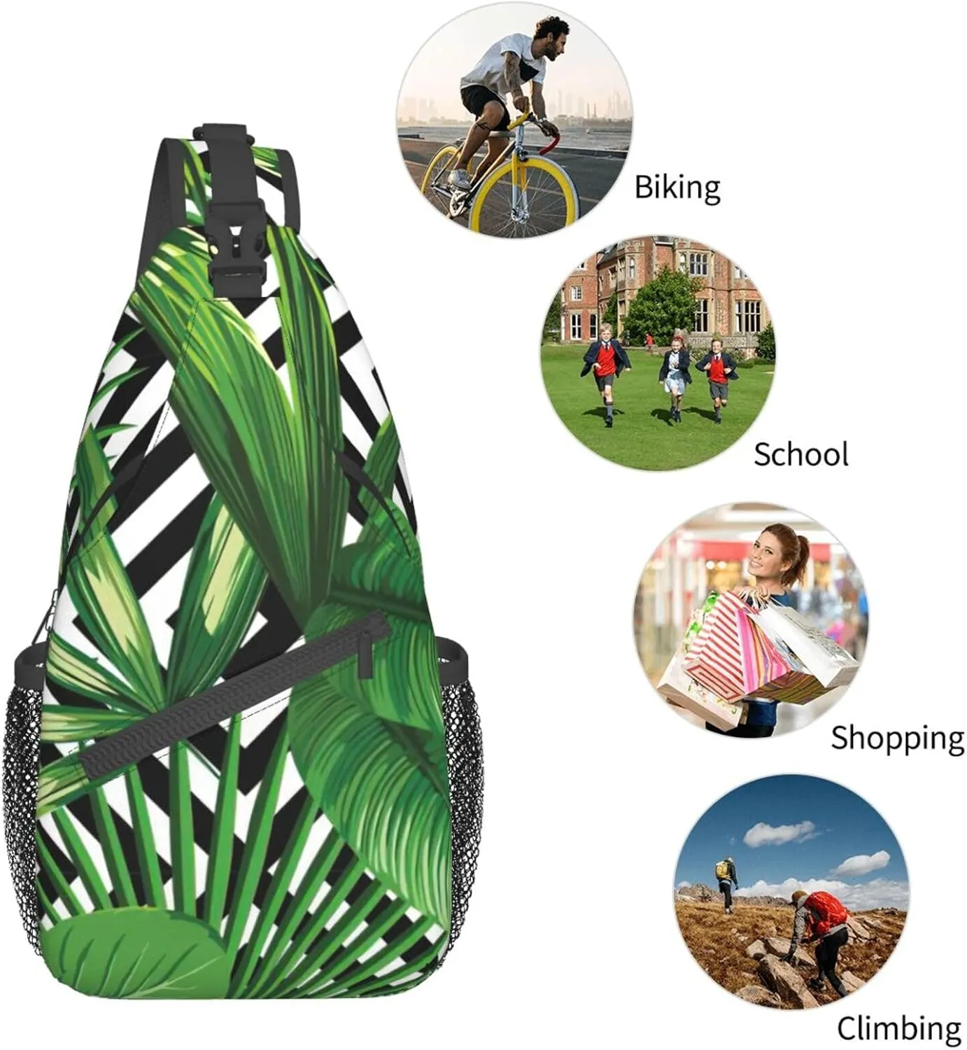 WURTON Black Marble Texture Gold Print Crossbody Sling Backpack Sling Bag Travel Hiking Chest Bag Daypack
