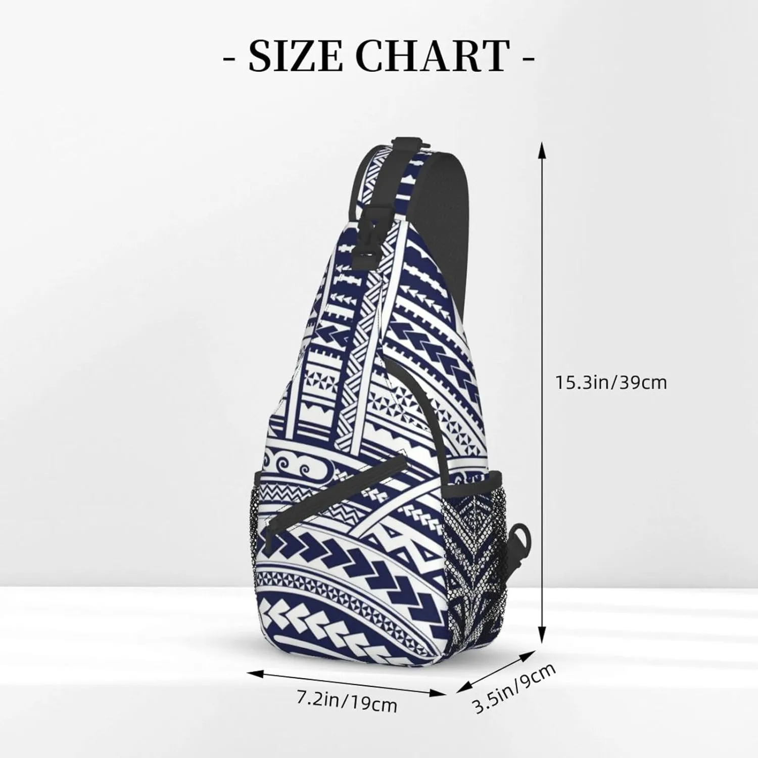 WURTON Blue Polynesian Maori Tribal Pattern Sling Backpack, Multipurpose Travel Hiking Daypack Rope Crossbody Shoulder Bag