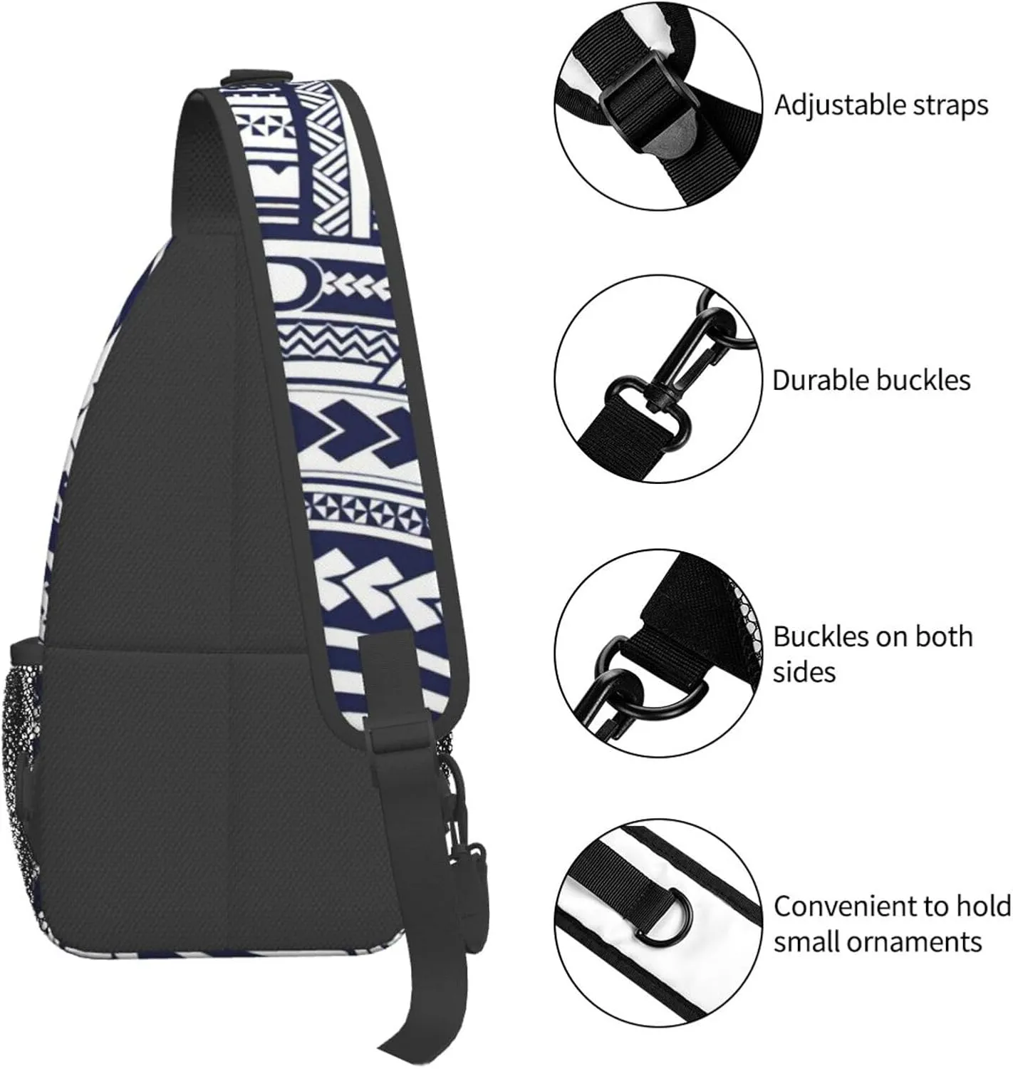 WURTON Blue Polynesian Maori Tribal Pattern Sling Backpack, Multipurpose Travel Hiking Daypack Rope Crossbody Shoulder Bag