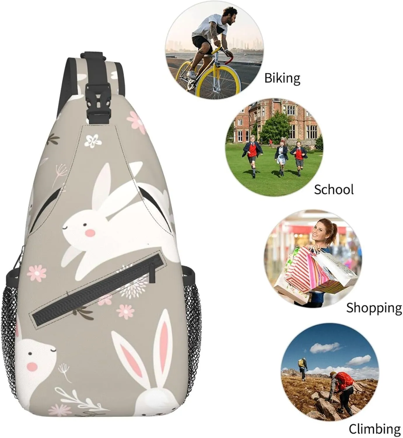WURTON Sling Bag Dusky Rose Print Sling Backpack Crossbody Chest Bag Daypack For Hiking Travel