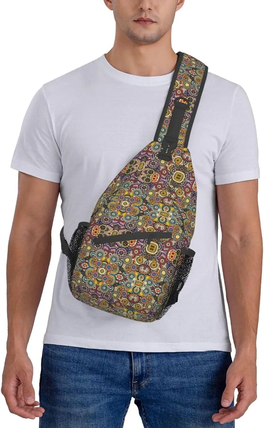 WURTON Sling Bag Dusky Rose Print Sling Backpack Crossbody Chest Bag Daypack For Hiking Travel