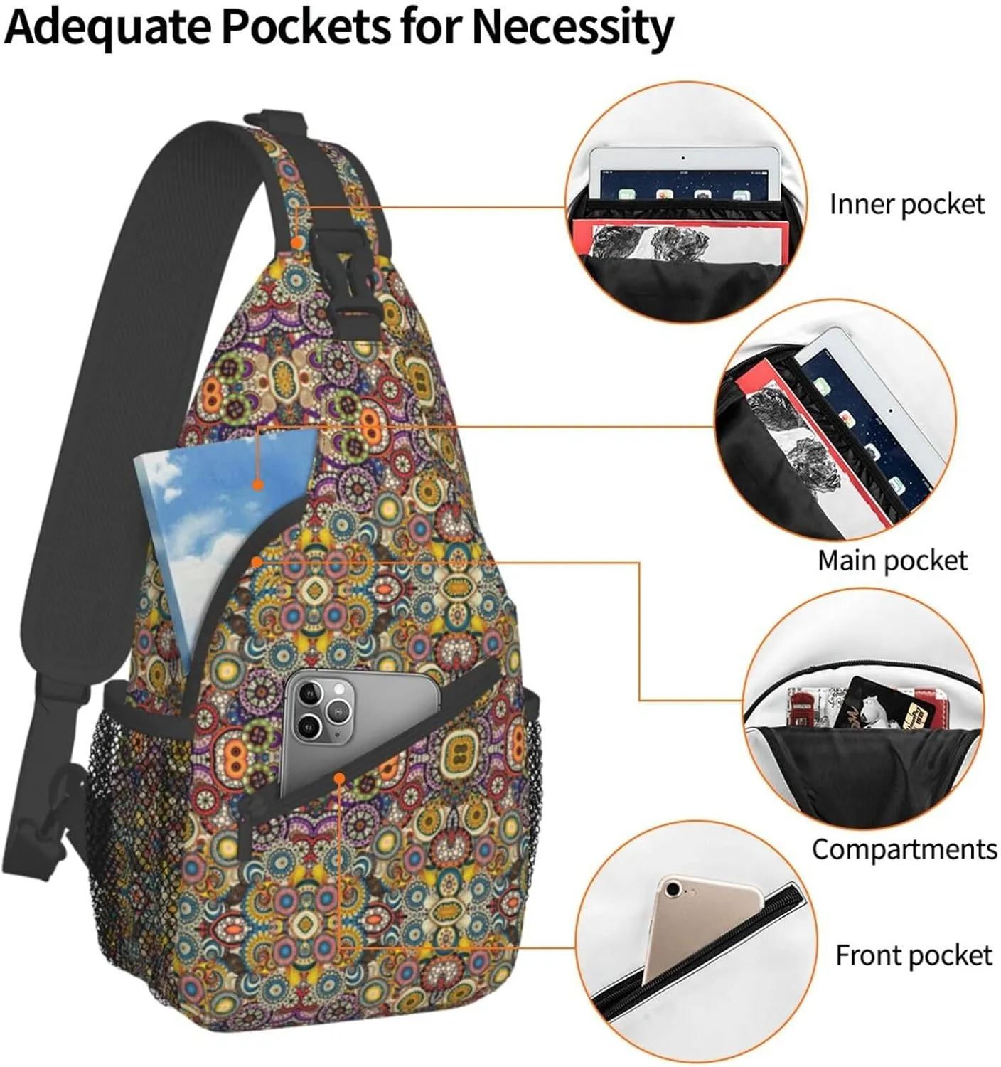 WURTON Sling Bag Dusky Rose Print Sling Backpack Crossbody Chest Bag Daypack For Hiking Travel