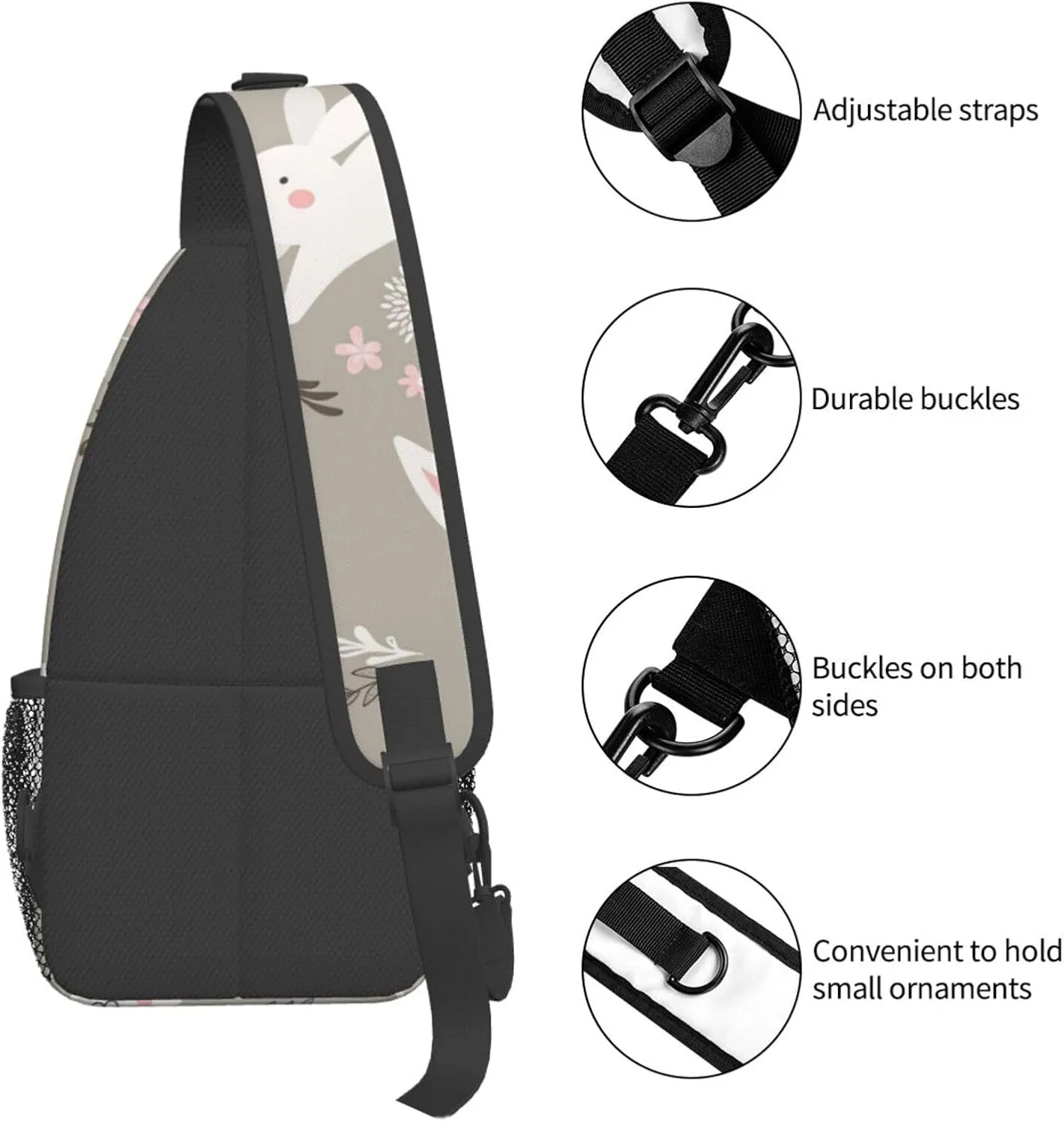 WURTON Sling Bag Dusky Rose Print Sling Backpack Crossbody Chest Bag Daypack For Hiking Travel