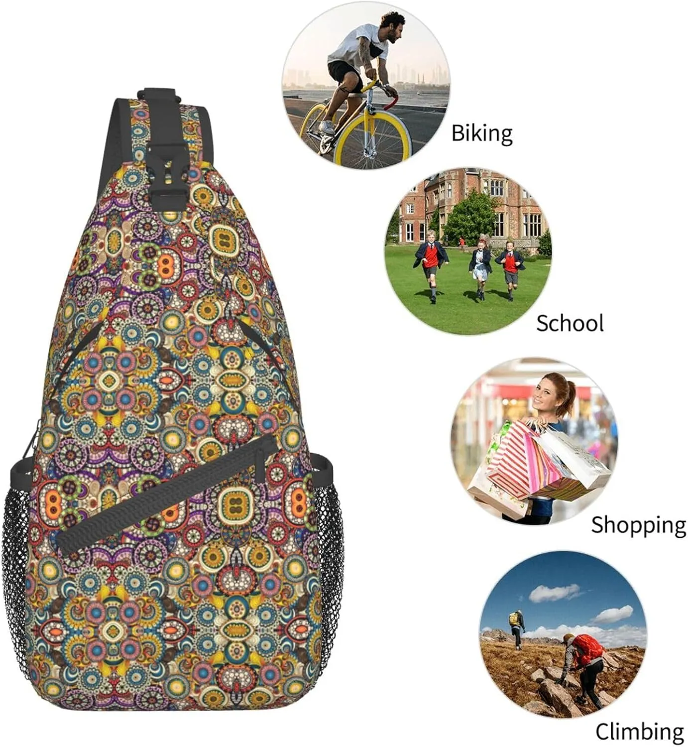 WURTON Sling Bag Dusky Rose Print Sling Backpack Crossbody Chest Bag Daypack For Hiking Travel