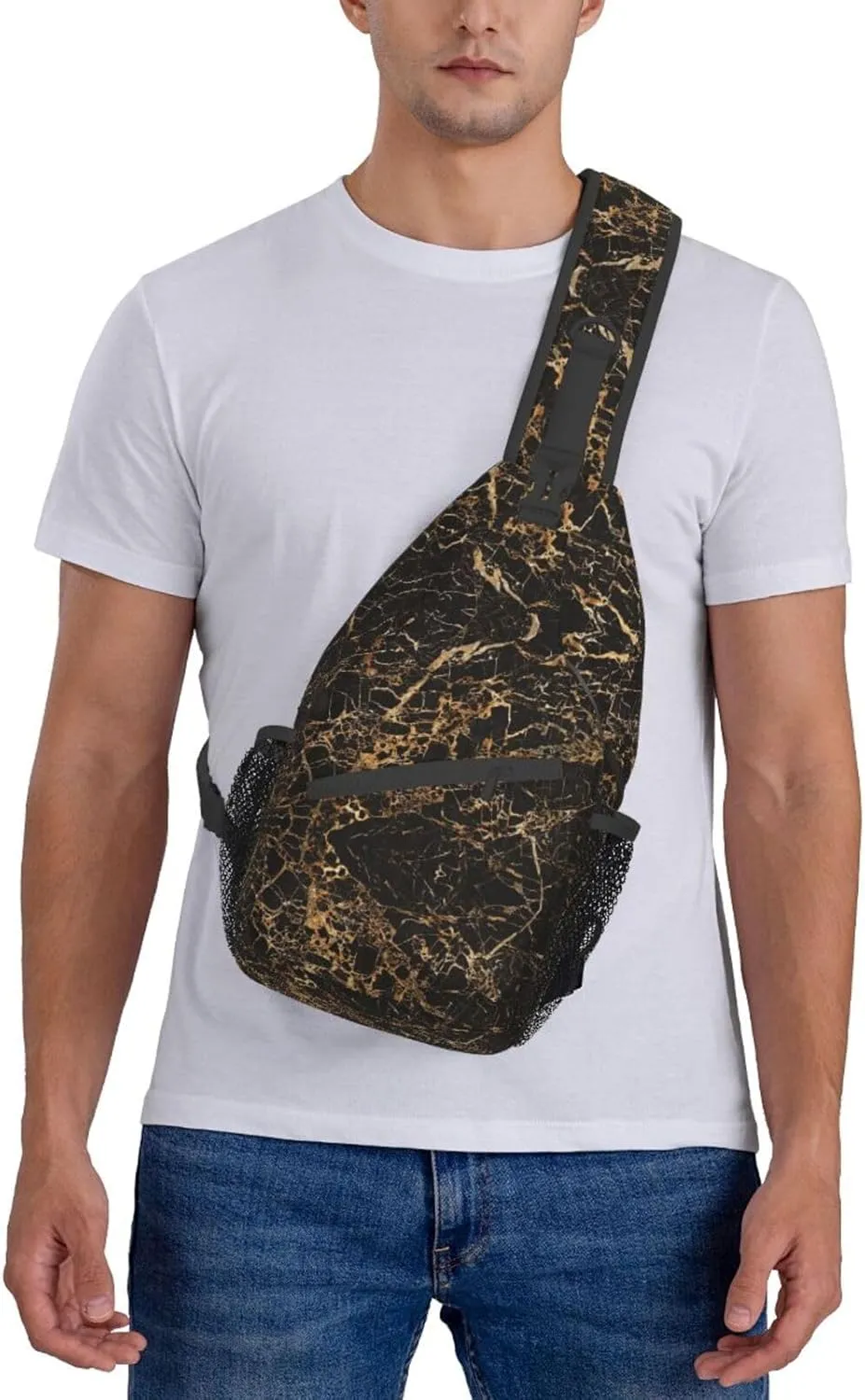 WURTON Sling Bag Glittery Pretty Pattern Print Sling Backpack Crossbody Chest Bag Daypack For Hiking Travel