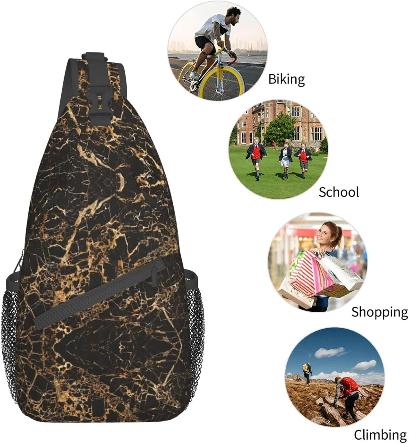 WURTON Sling Bag Glittery Pretty Pattern Print Sling Backpack Crossbody Chest Bag Daypack For Hiking Travel
