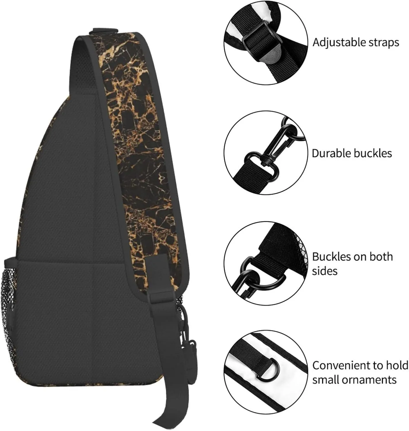 WURTON Sling Bag Glittery Pretty Pattern Print Sling Backpack Crossbody Chest Bag Daypack For Hiking Travel