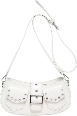 Y2k Purse Punk metallic Shoulder Bag with Silver Buckle 2000s Vintage Handbag Street Girly Grunge Studded Purses