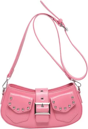 Y2k Purse Punk metallic Shoulder Bag with Silver Buckle 2000s Vintage Handbag Street Girly Grunge Studded Purses