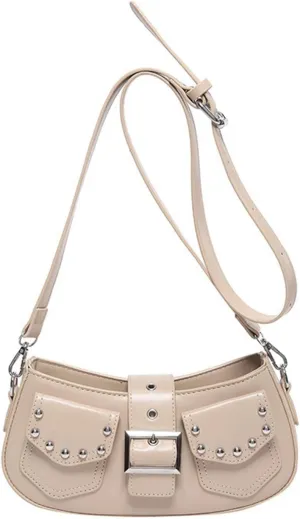 Y2k Purse Punk metallic Shoulder Bag with Silver Buckle 2000s Vintage Handbag Street Girly Grunge Studded Purses
