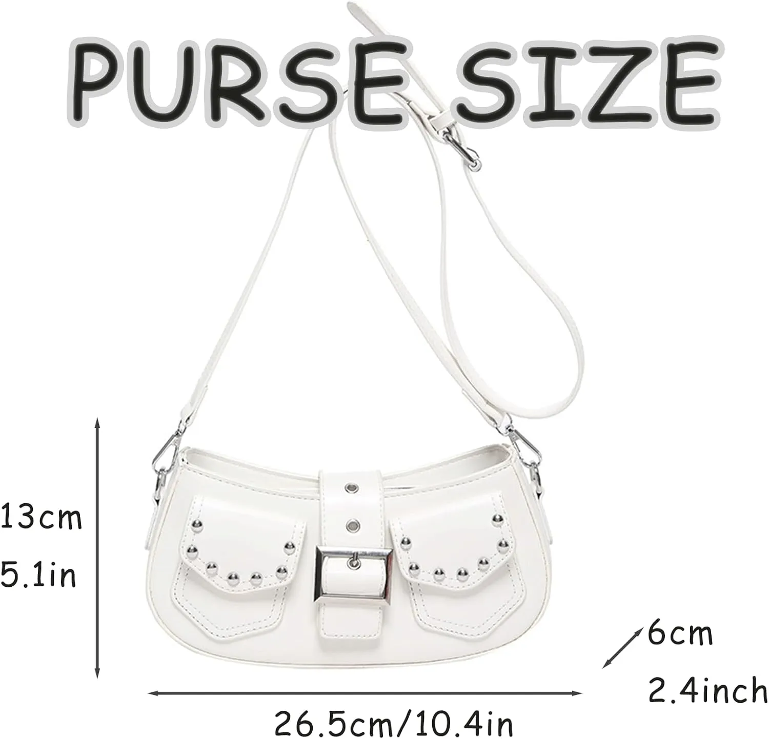 Y2k Purse Punk metallic Shoulder Bag with Silver Buckle 2000s Vintage Handbag Street Girly Grunge Studded Purses