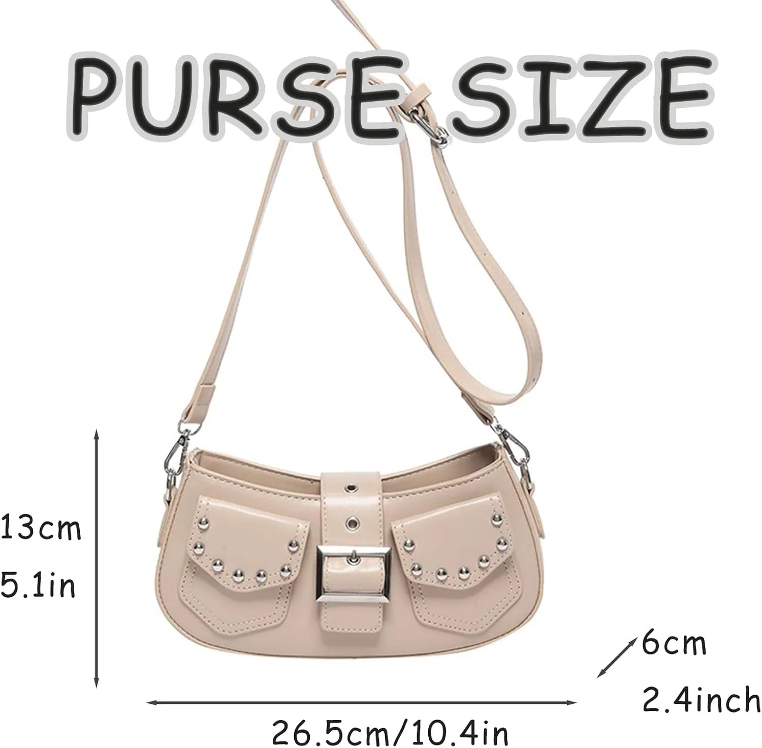 Y2k Purse Punk metallic Shoulder Bag with Silver Buckle 2000s Vintage Handbag Street Girly Grunge Studded Purses