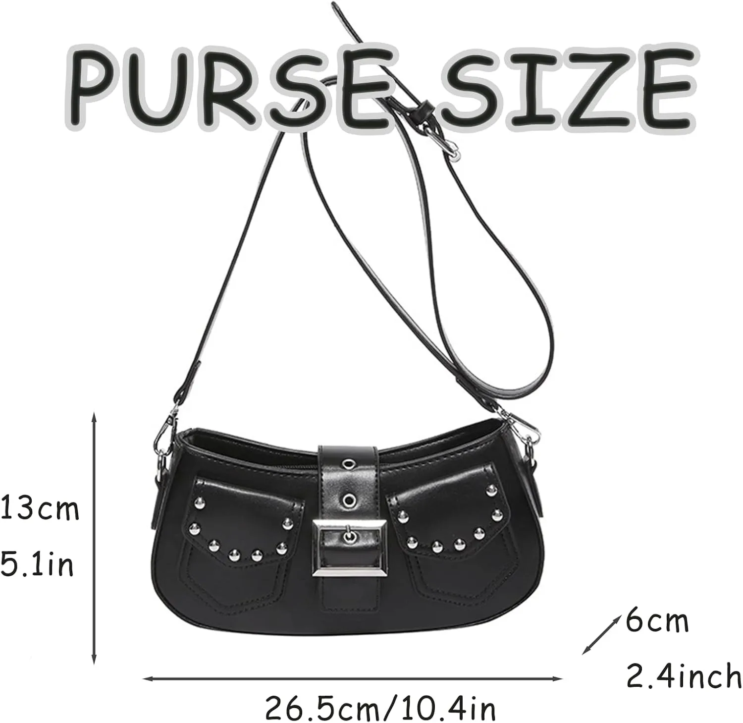 Y2k Purse Punk metallic Shoulder Bag with Silver Buckle 2000s Vintage Handbag Street Girly Grunge Studded Purses
