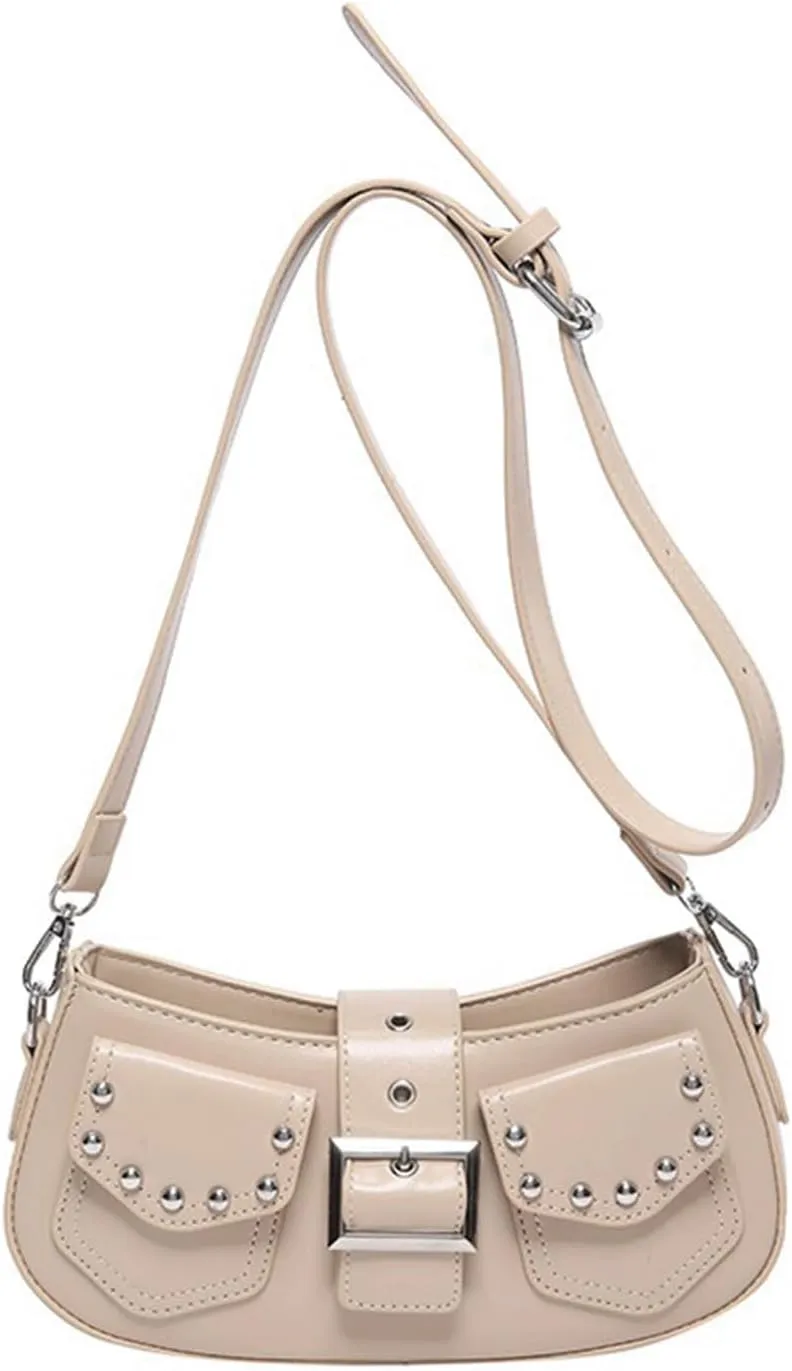 Y2k Purse Punk metallic Shoulder Bag with Silver Buckle 2000s Vintage Handbag Street Girly Grunge Studded Purses