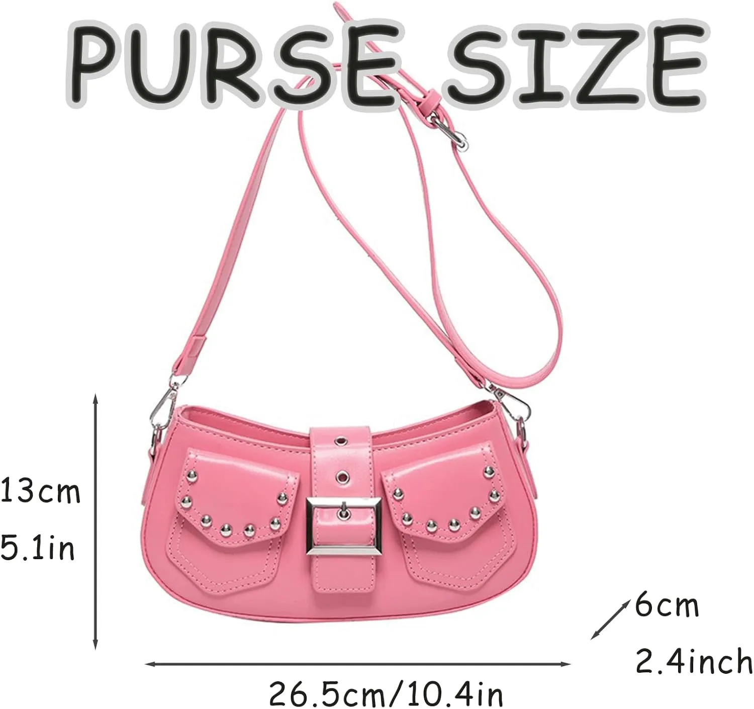 Y2k Purse Punk metallic Shoulder Bag with Silver Buckle 2000s Vintage Handbag Street Girly Grunge Studded Purses