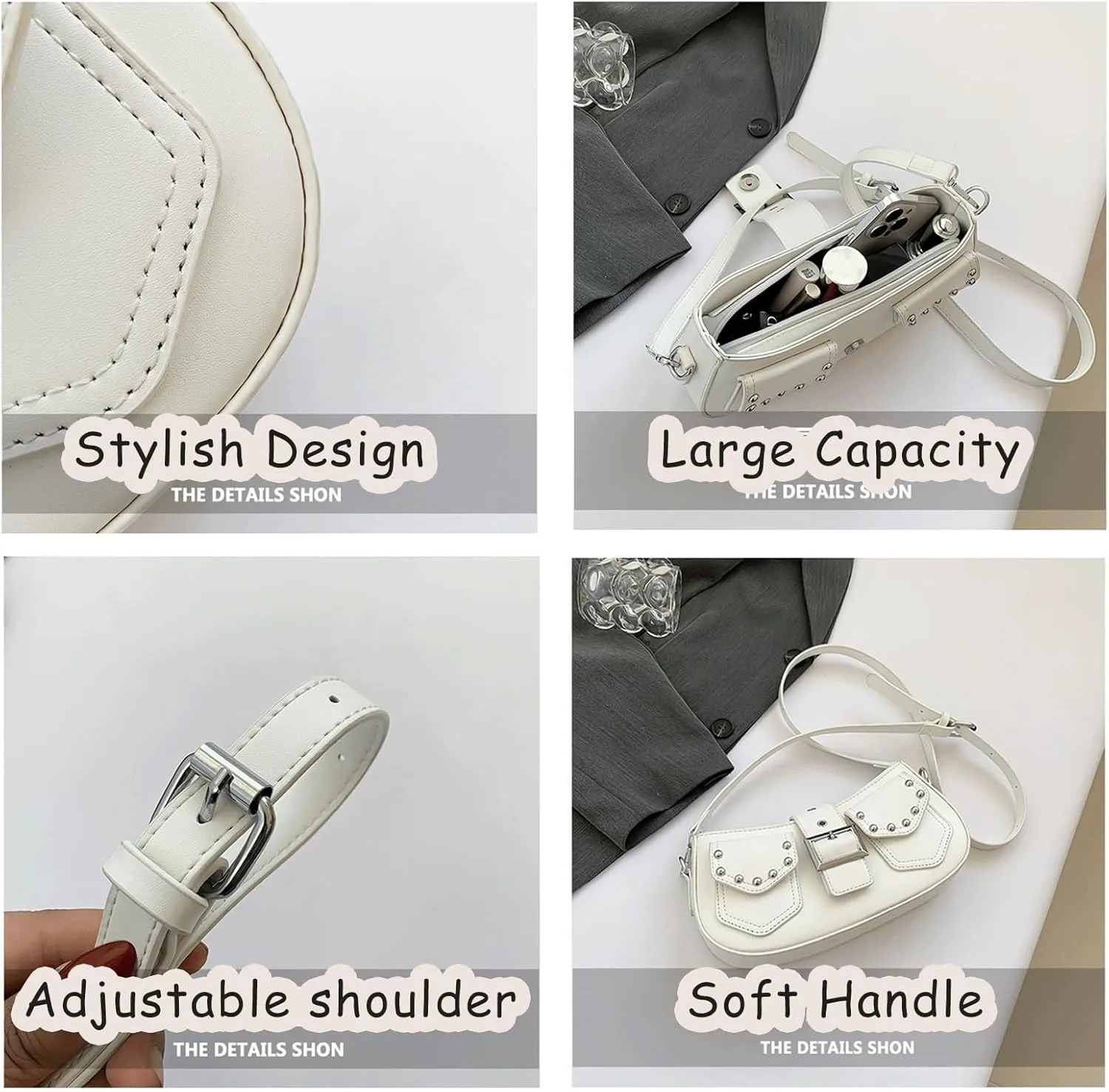 Y2k Purse Punk metallic Shoulder Bag with Silver Buckle 2000s Vintage Handbag Street Girly Grunge Studded Purses