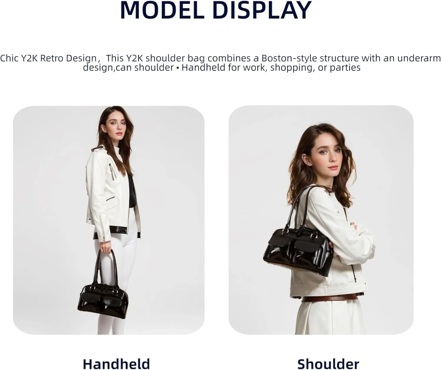 Y2K Shoulder Purses for Women Trendy - PU Leather Retro Boston Handbag, Lightweight and Versatile for Work and Travel