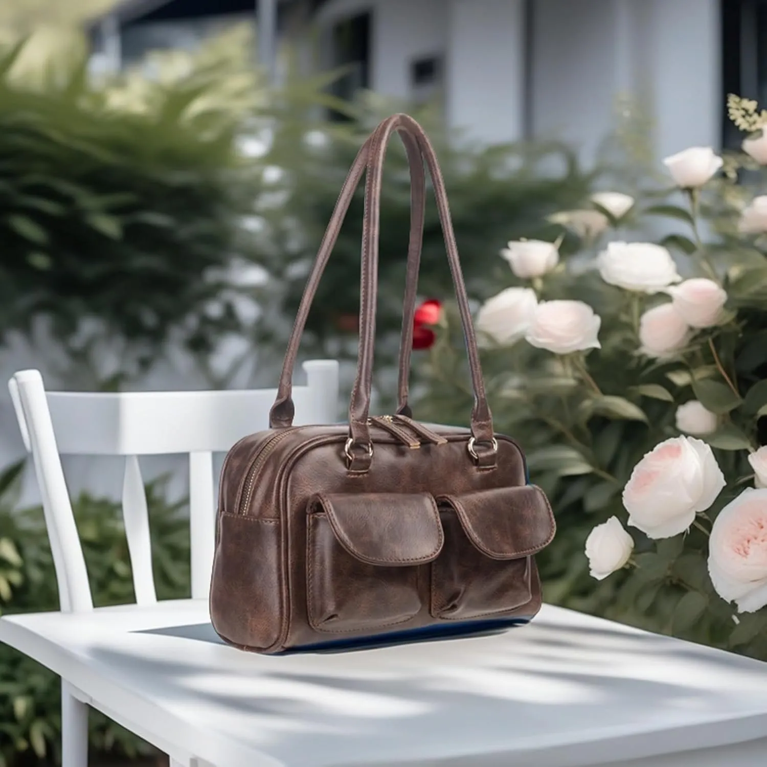 Y2K Shoulder Purses for Women Trendy - PU Leather Retro Boston Handbag, Lightweight and Versatile for Work and Travel