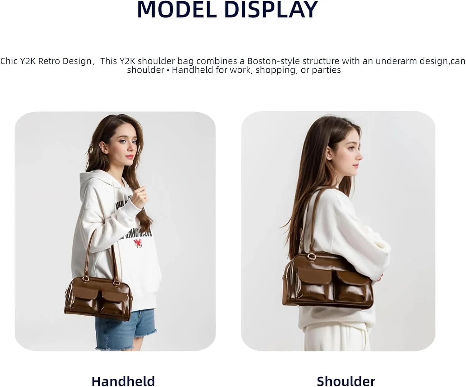 Y2K Shoulder Purses for Women Trendy - PU Leather Retro Boston Handbag, Lightweight and Versatile for Work and Travel