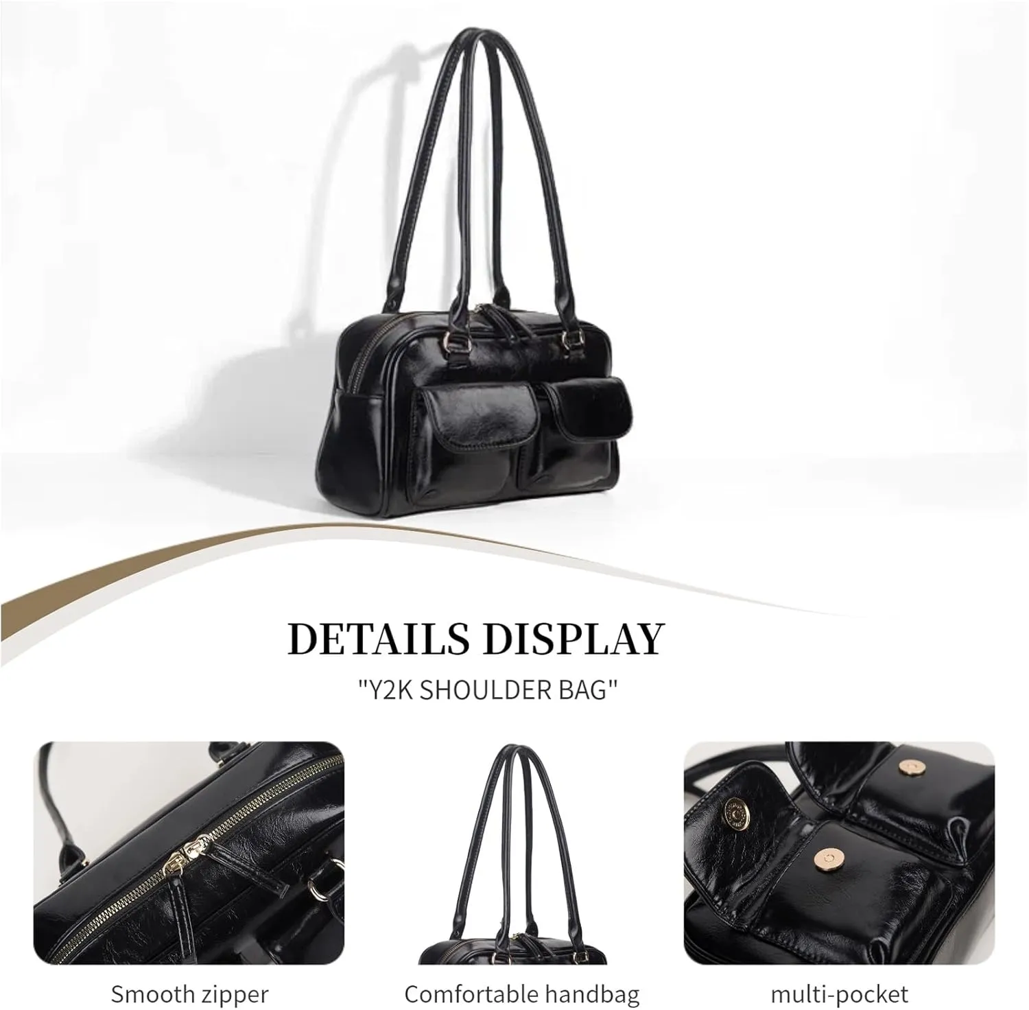Y2K Shoulder Purses for Women Trendy - PU Leather Retro Boston Handbag, Lightweight and Versatile for Work and Travel
