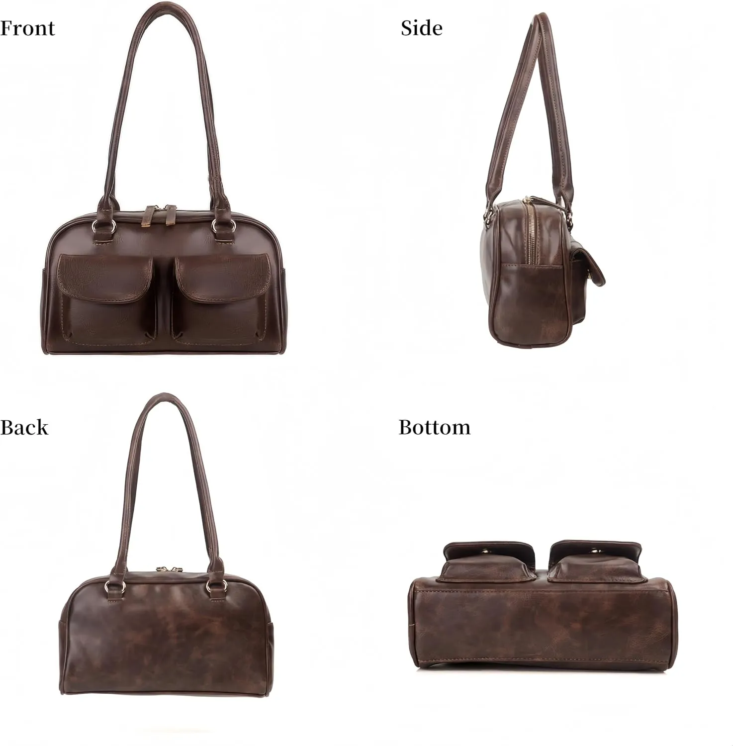 Y2K Shoulder Purses for Women Trendy - PU Leather Retro Boston Handbag, Lightweight and Versatile for Work and Travel