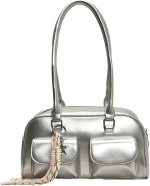 Y2K Shoulder Purses for Women Trendy - PU Leather Retro Boston Handbag, Versatile for Work and Travel