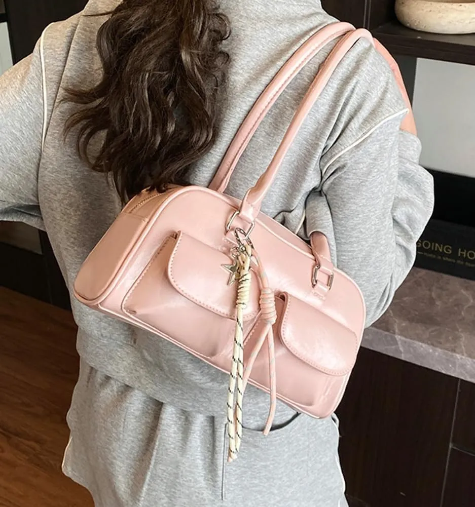 Y2K Shoulder Purses for Women Trendy - PU Leather Retro Boston Handbag, Versatile for Work and Travel