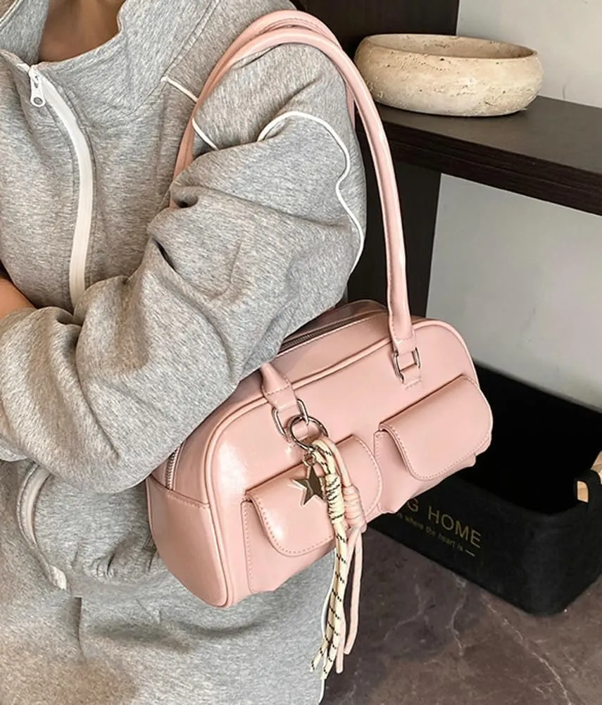 Y2K Shoulder Purses for Women Trendy - PU Leather Retro Boston Handbag, Versatile for Work and Travel