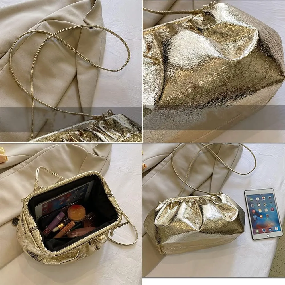 Y2K Silver Dumpling Bag: Metallic Crossbody Cloud Shoulder Purse