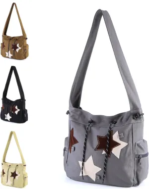 Y2K Star Messenger Bag - Aesthetic Canvas Crossbody Bag, Kawaii Tote with Zipper for Women