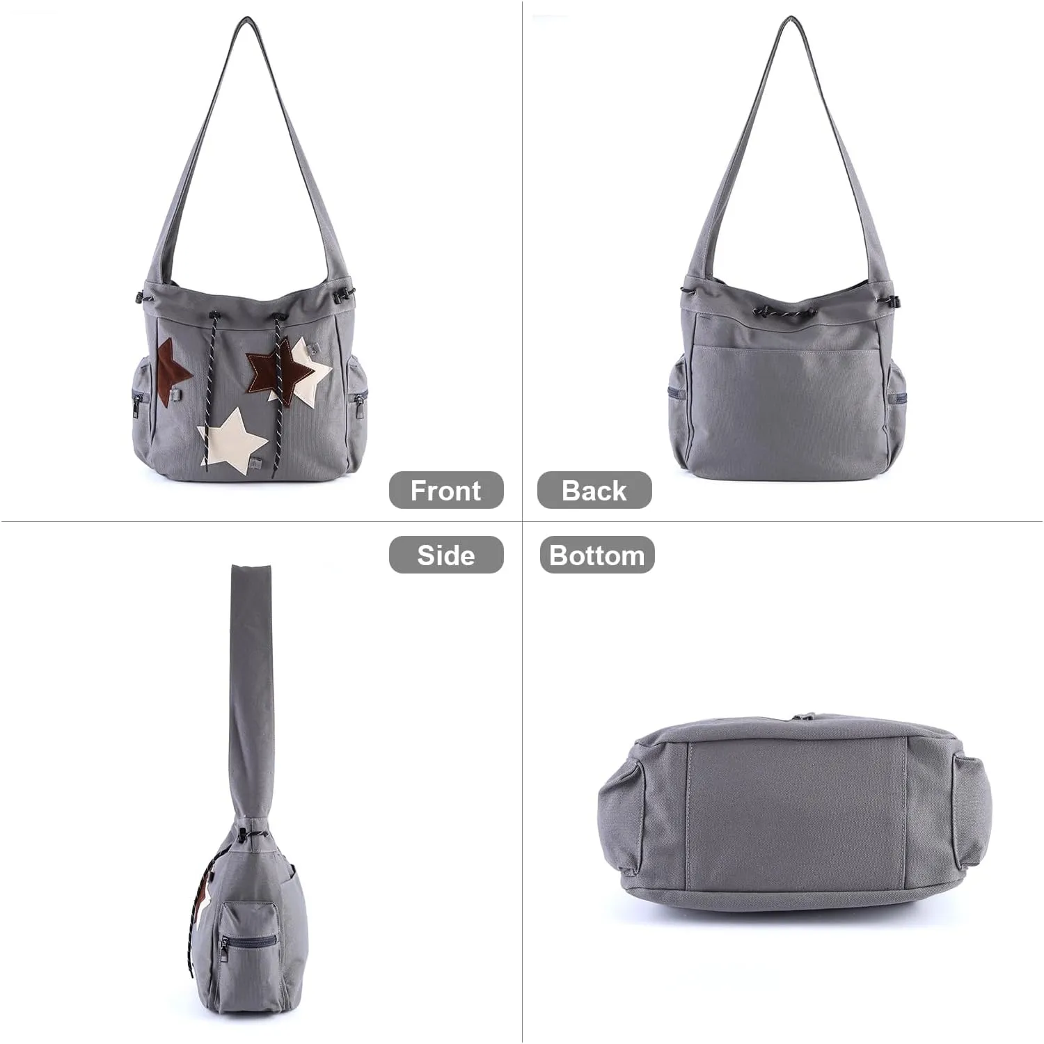Y2K Star Messenger Bag - Aesthetic Canvas Crossbody Bag, Kawaii Tote with Zipper for Women