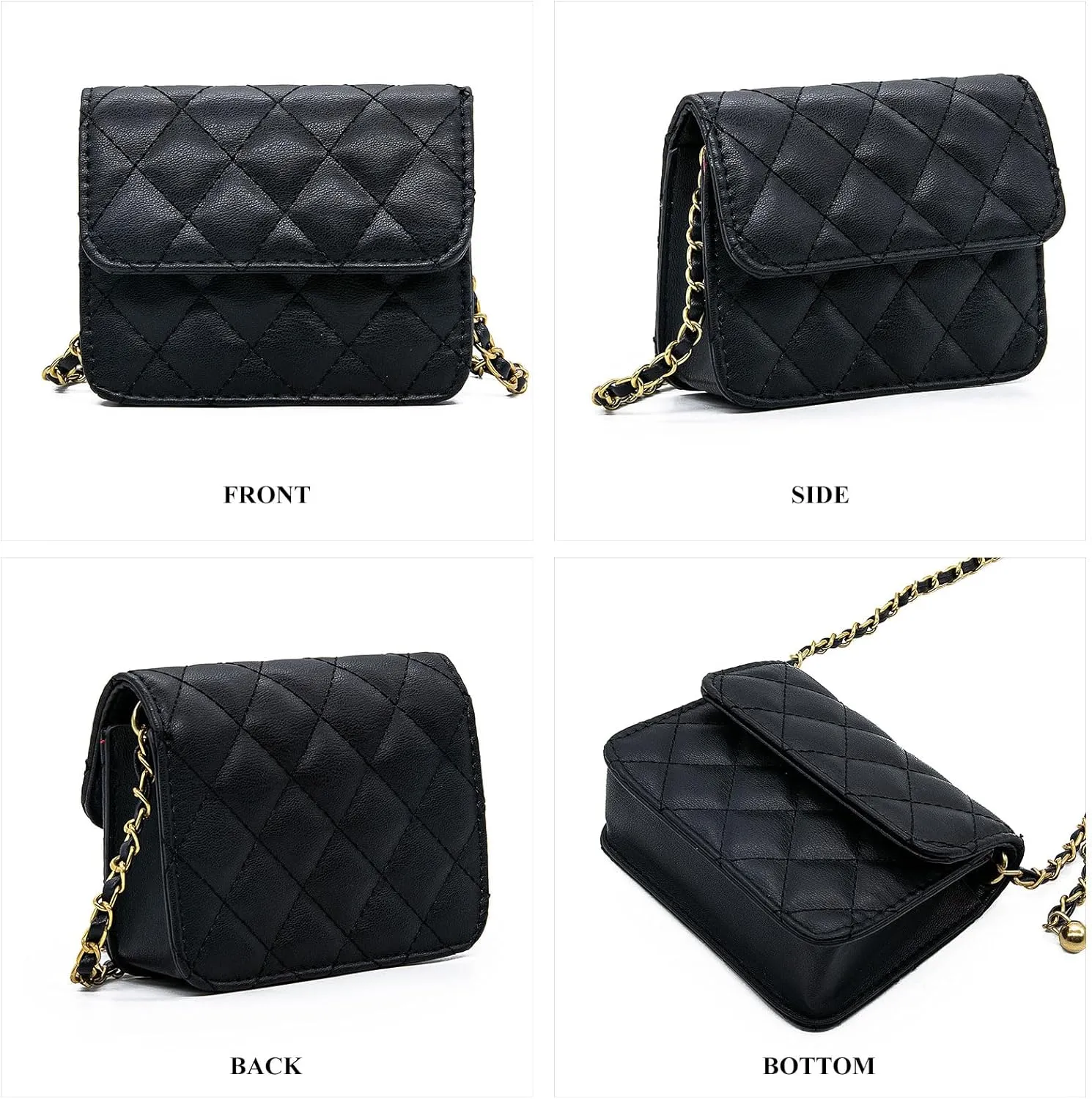 YAMEIZE Fashionable Mini Chain Belt Bag - PU Leather Small Crossbody Bag Chain Belt Purse for Women Trendy Waist Bag