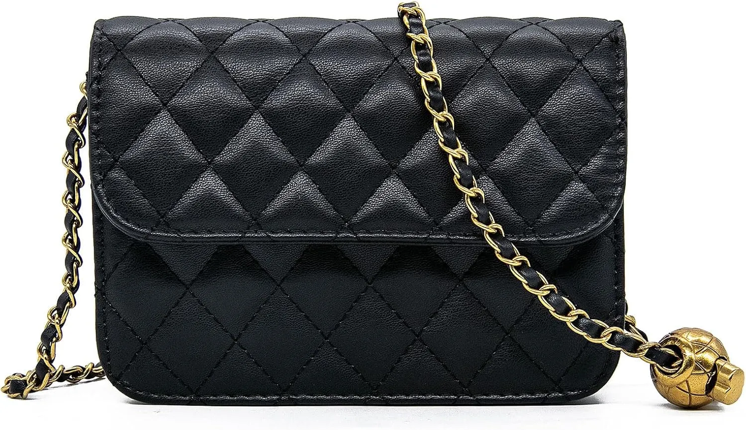 YAMEIZE Fashionable Mini Chain Belt Bag - PU Leather Small Crossbody Bag Chain Belt Purse for Women Trendy Waist Bag