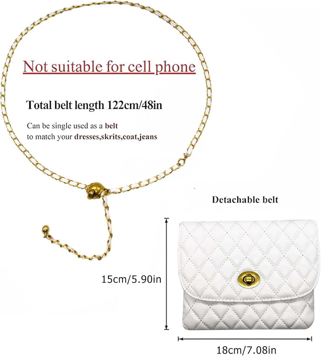 YAMEIZE PU Leather Chain Belt Bag for Women - Crossbody Waist Bag Fanny Pack Detachable Belt Chain Women Evening Mini Handbag
