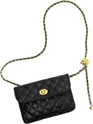 YAMEIZE PU Leather Chain Belt Bag for Women - Crossbody Waist Bag Fanny Pack Detachable Belt Chain Women Evening Mini Handbag