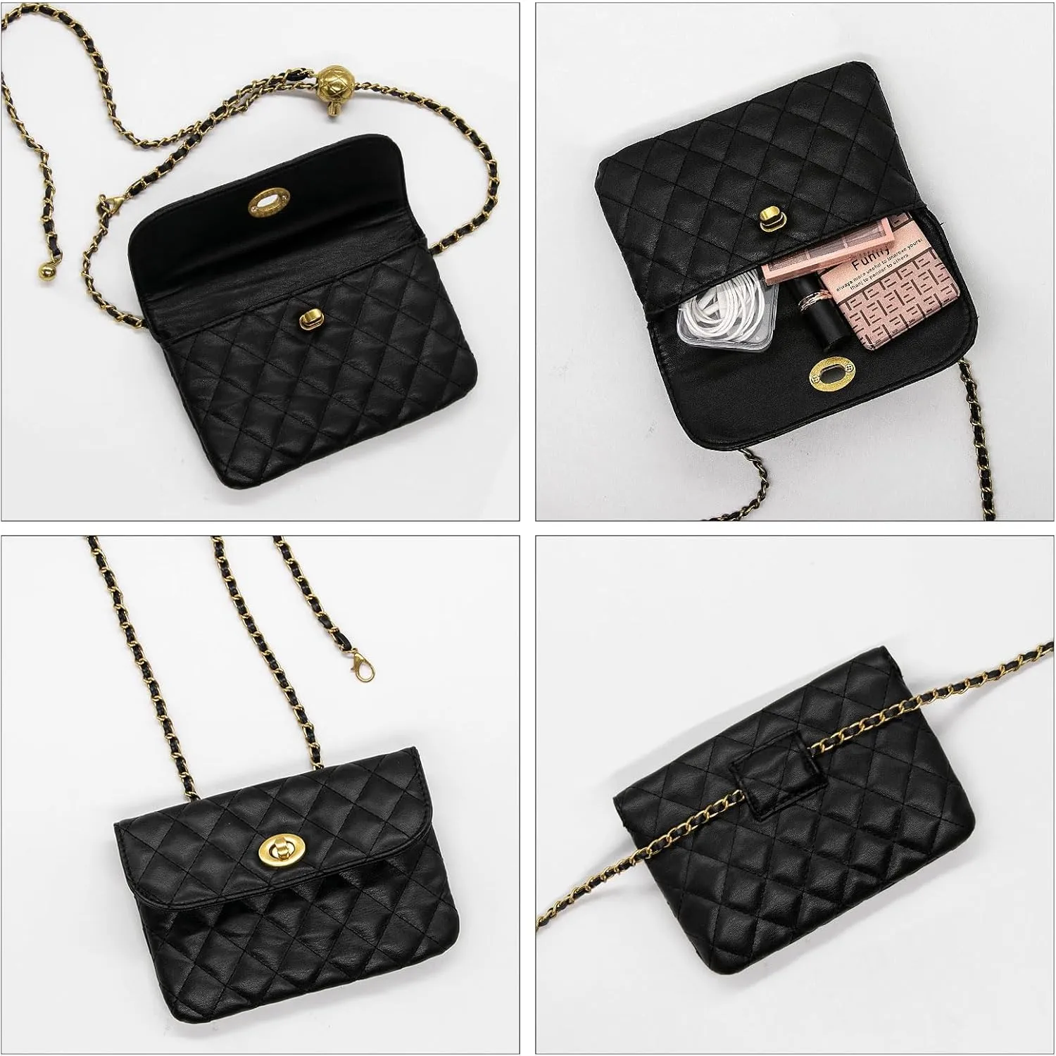 YAMEIZE PU Leather Chain Belt Bag for Women - Crossbody Waist Bag Fanny Pack Detachable Belt Chain Women Evening Mini Handbag