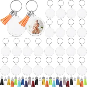 Yaomiao 100 Set Graduation Round Acrylic Photo Frame Keychain with Tassel,Clear Picture Holder,Custom Personalized Keyring for Artwork Charm Gift