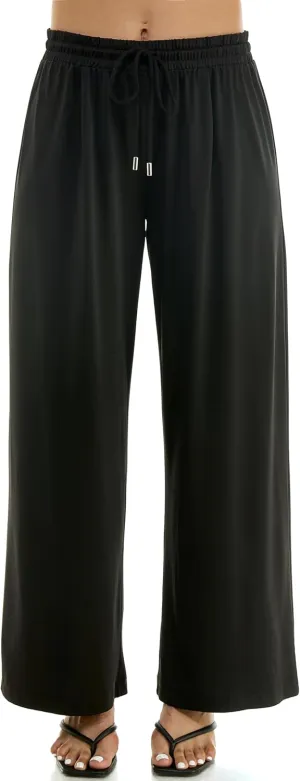 Zac & Rachel Women's Wide Leg Pull on Dty Knit Pant with Elastic Waist and Self Adjustable Tie Belt