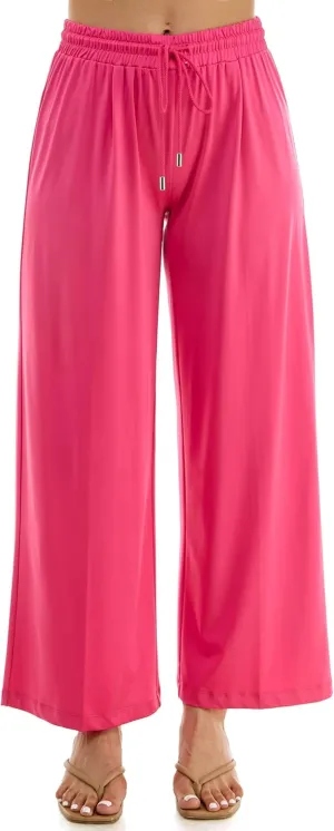 Zac & Rachel Women's Wide Leg Pull on Dty Knit Pant with Elastic Waist and Self Adjustable Tie Belt