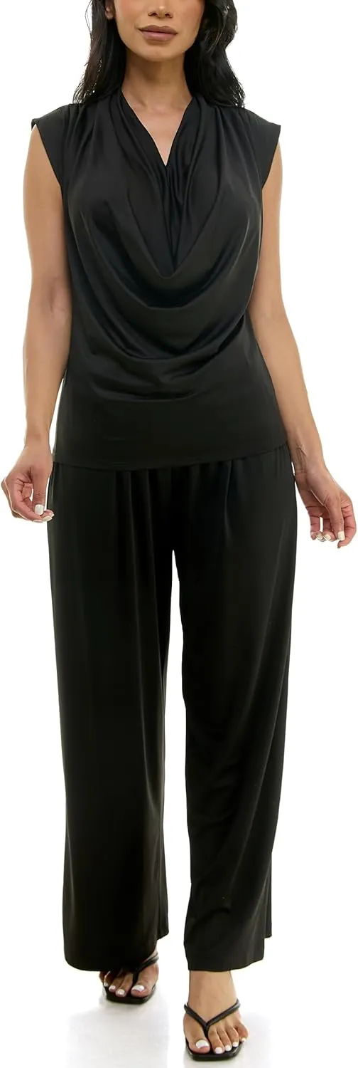 Zac & Rachel Women's Wide Leg Pull on Dty Knit Pant with Elastic Waist and Self Adjustable Tie Belt