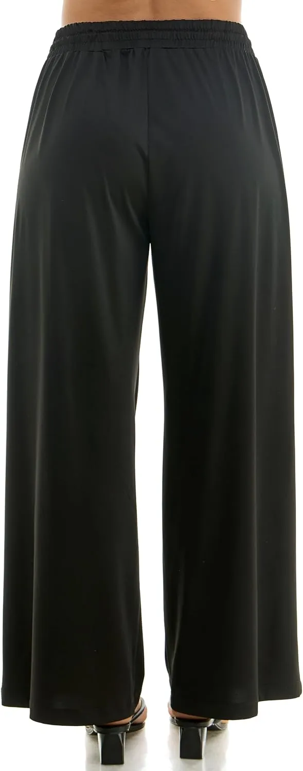 Zac & Rachel Women's Wide Leg Pull on Dty Knit Pant with Elastic Waist and Self Adjustable Tie Belt