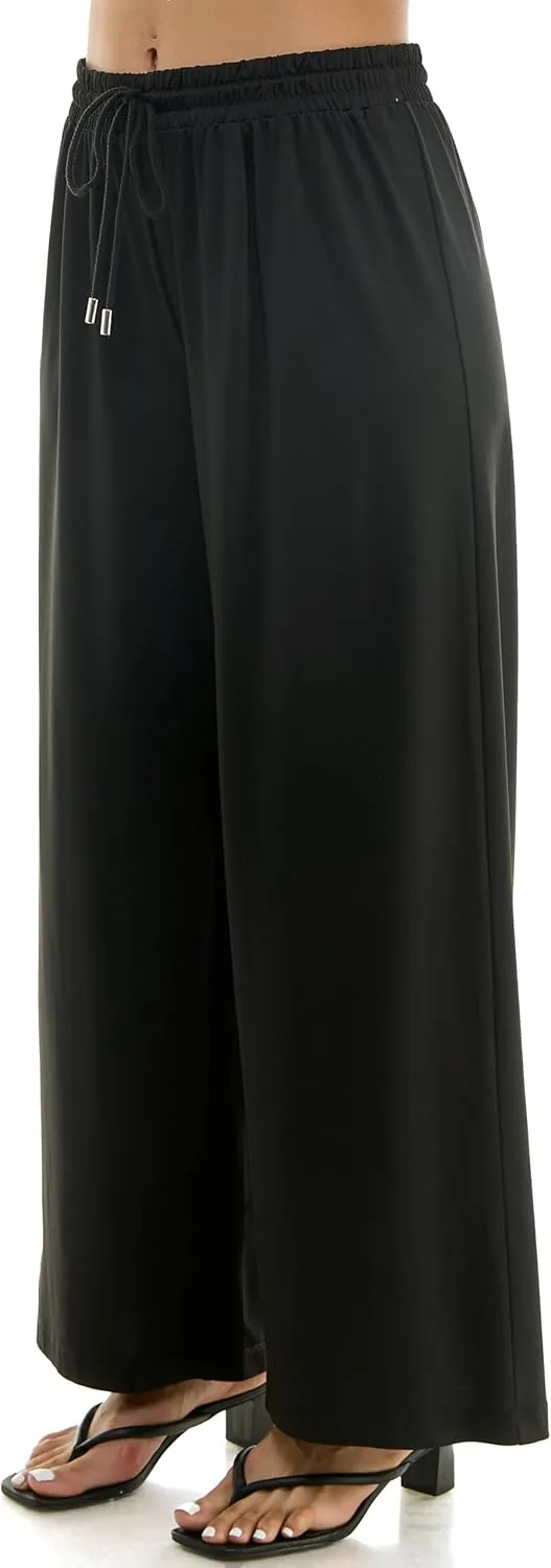 Zac & Rachel Women's Wide Leg Pull on Dty Knit Pant with Elastic Waist and Self Adjustable Tie Belt