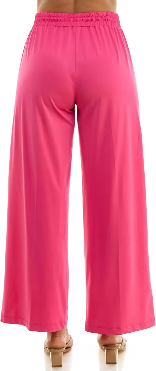 Zac & Rachel Women's Wide Leg Pull on Dty Knit Pant with Elastic Waist and Self Adjustable Tie Belt