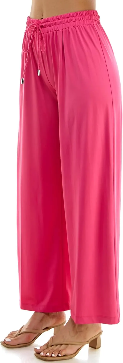 Zac & Rachel Women's Wide Leg Pull on Dty Knit Pant with Elastic Waist and Self Adjustable Tie Belt