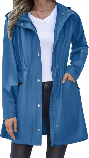 Zeagoo Raincoat Women Waterproof Long Hooded Rain Jacket Trench Coats Windbreaker Travel Jacket