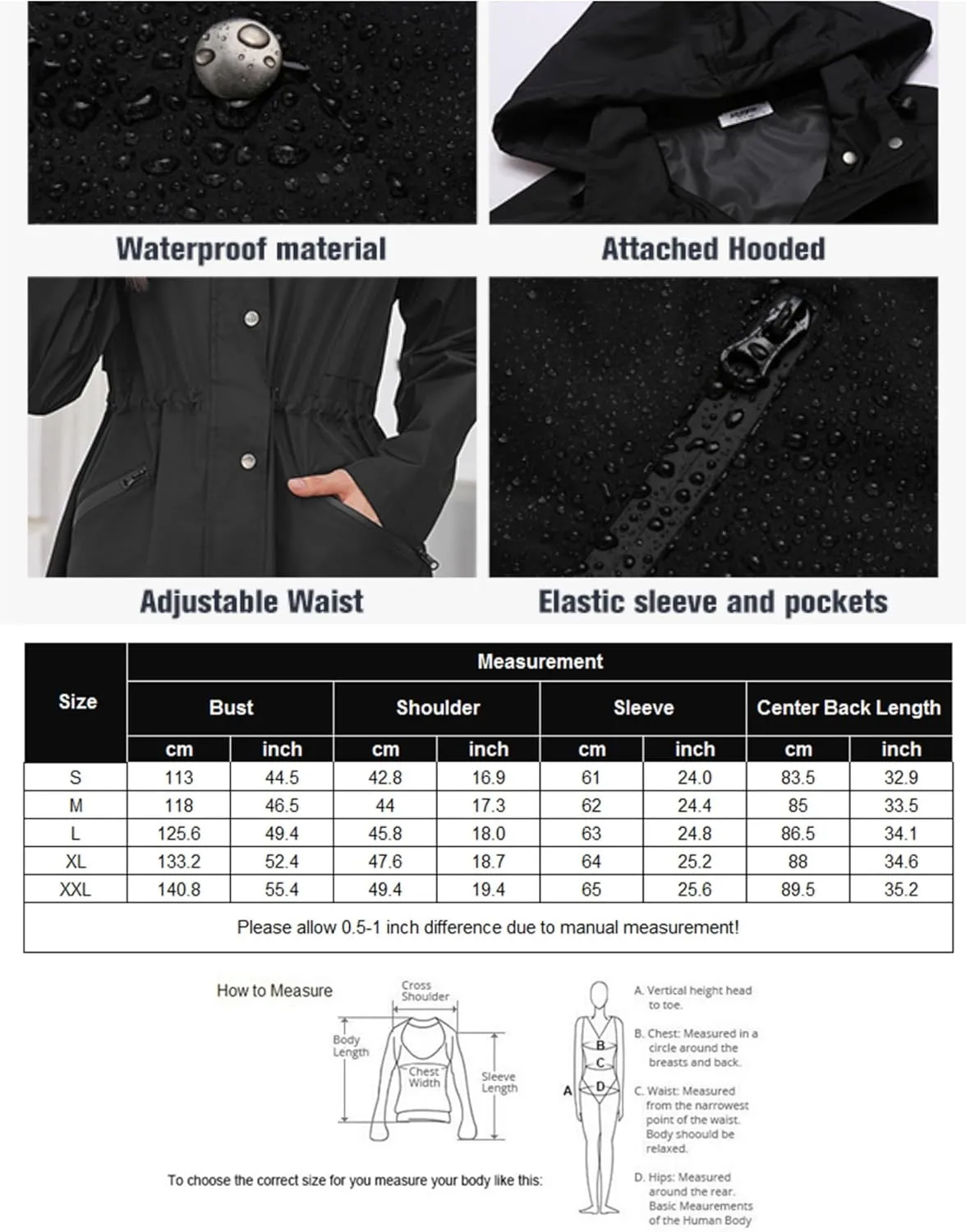 Zeagoo Raincoat Women Waterproof Long Hooded Rain Jacket Trench Coats Windbreaker Travel Jacket